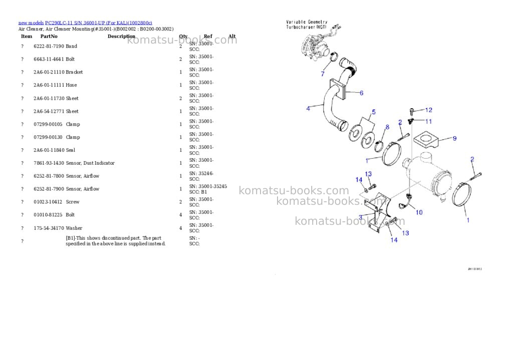 Komatsu PC290LC-11 S/N 36001-UP (For KAL) Parts catalog cover Page 3