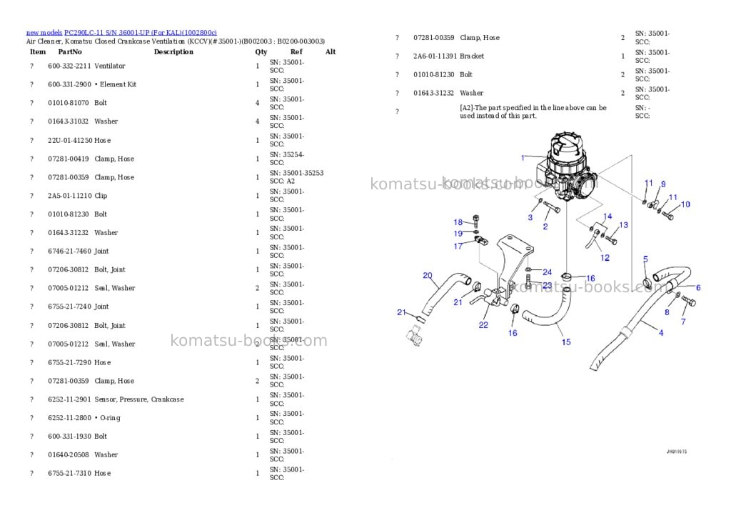 Komatsu PC290LC-11 S/N 36001-UP (For KAL) Parts catalog cover Page 4