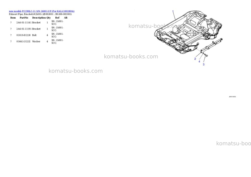 Komatsu PC290LC-11 S/N 36001-UP (For KAL) Parts catalog cover Page 6