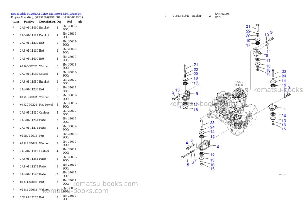 Komatsu PC290LCI-11E0 S/N 36001-UP Parts catalog cover Komatsu PC290LCI-11E0 S/N 36001-UP Parts catalog cover