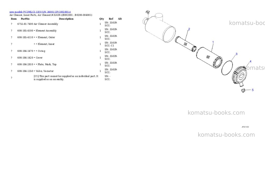 Komatsu PC290LCI-11E0 S/N 36001-UP Parts catalog cover Page 2 Komatsu PC290LCI-11E0 S/N 36001-UP Parts catalog cover Page 2