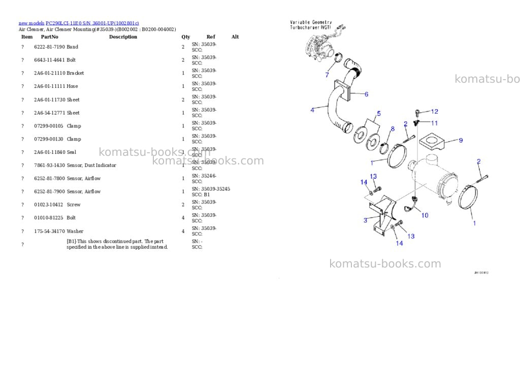Komatsu PC290LCI-11E0 S/N 36001-UP Parts catalog cover Page 3 Komatsu PC290LCI-11E0 S/N 36001-UP Parts catalog cover Page 3