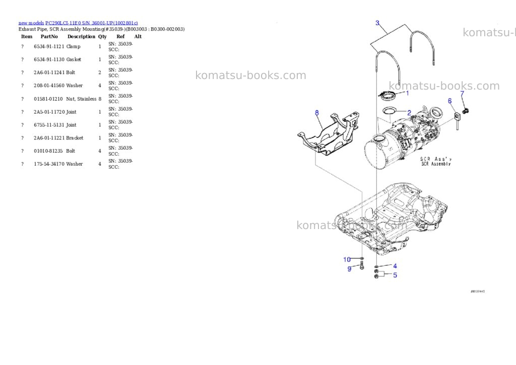 Komatsu PC290LCI-11E0 S/N 36001-UP Parts catalog cover Page 8 Komatsu PC290LCI-11E0 S/N 36001-UP Parts catalog cover Page 8