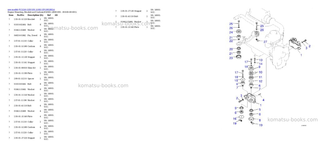 Komatsu PC1250-11E0 S/N 51001-UP Parts catalog cover