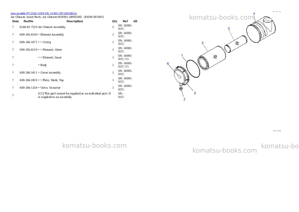 Komatsu PC1250-11E0 S/N 51001-UP Parts catalog cover Page 6