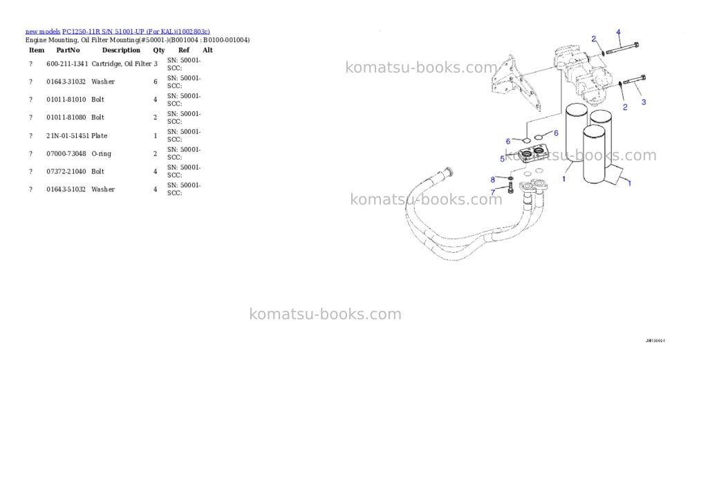 Komatsu PC1250-11R S/N 51001-UP (For KAL) Parts catalog cover Page 4 Komatsu PC1250-11R S/N 51001-UP (For KAL) Parts catalog cover Page 4