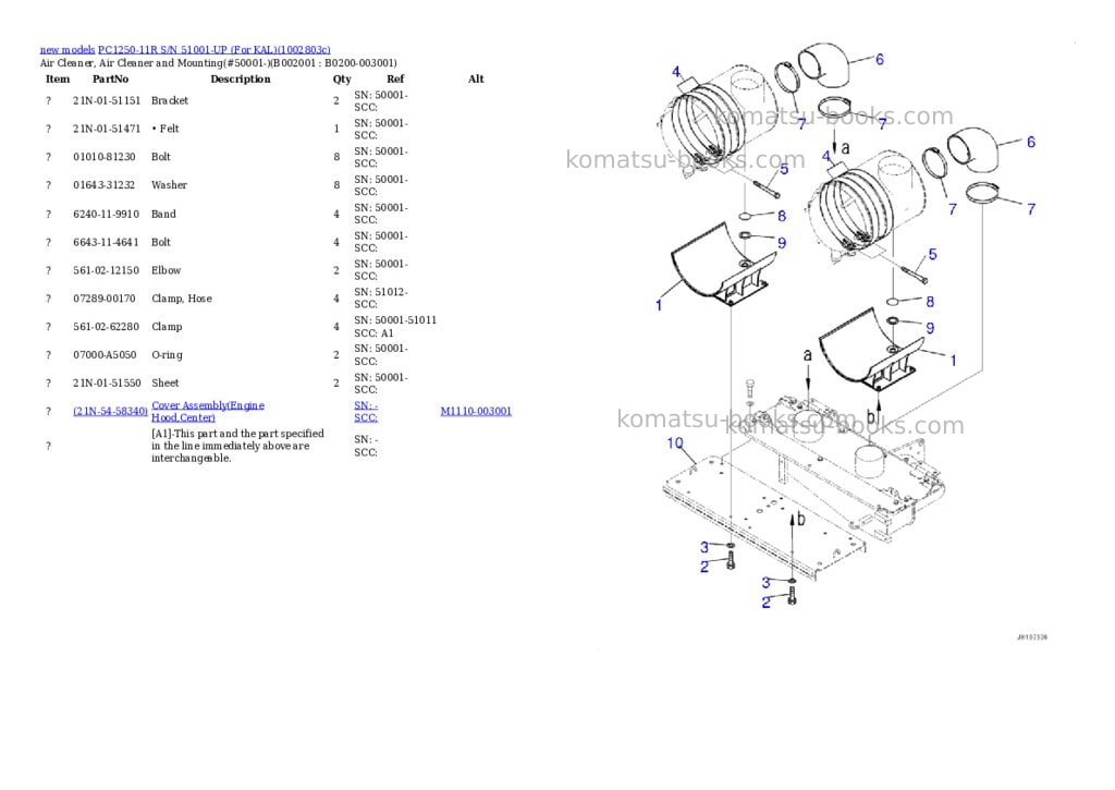 Komatsu PC1250-11R S/N 51001-UP (For KAL) Parts catalog cover Page 5 Komatsu PC1250-11R S/N 51001-UP (For KAL) Parts catalog cover Page 5