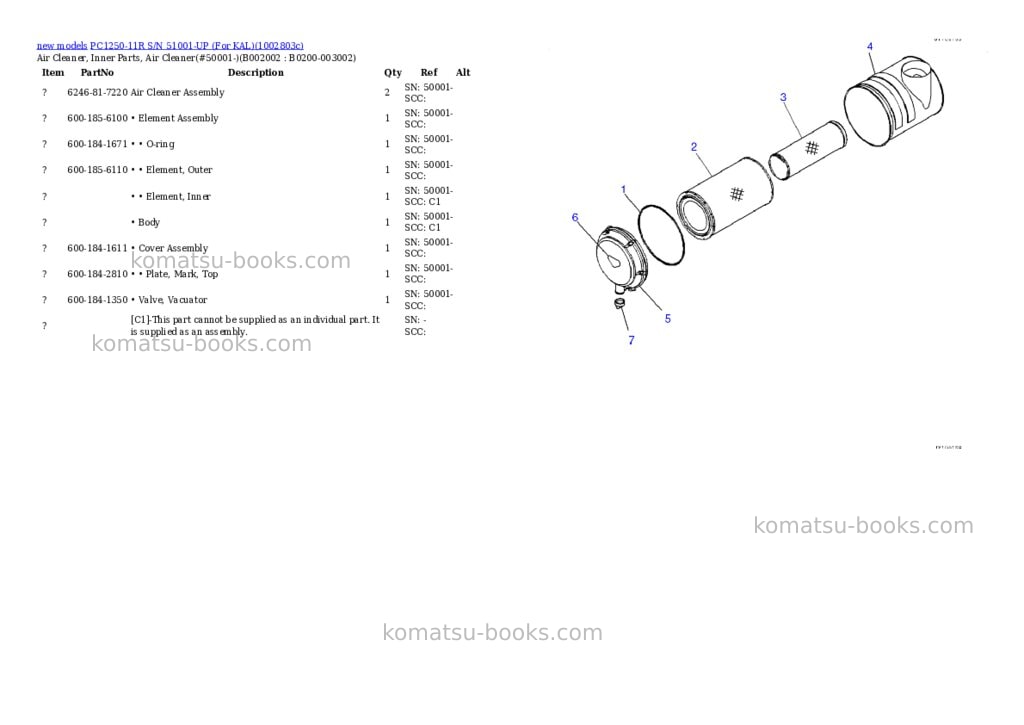 Komatsu PC1250-11R S/N 51001-UP (For KAL) Parts catalog cover Page 6 Komatsu PC1250-11R S/N 51001-UP (For KAL) Parts catalog cover Page 6