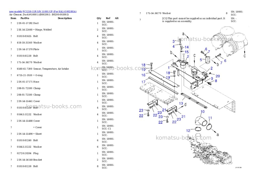 Komatsu PC1250-11R S/N 51001-UP (For KAL) Parts catalog cover Page 7 Komatsu PC1250-11R S/N 51001-UP (For KAL) Parts catalog cover Page 7