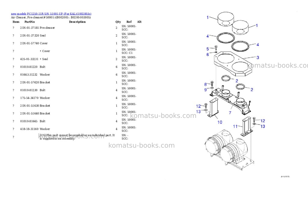 Komatsu PC1250-11R S/N 51001-UP (For KAL) Parts catalog cover Page 9 Komatsu PC1250-11R S/N 51001-UP (For KAL) Parts catalog cover Page 9
