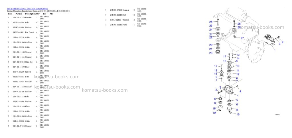 Komatsu PC1250-11 S/N 51001-UP Parts catalog cover