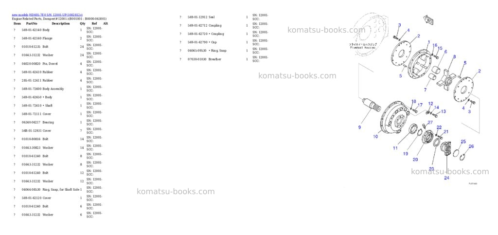 Komatsu HD605-7E0 S/N 12001-UP Parts catalog cover