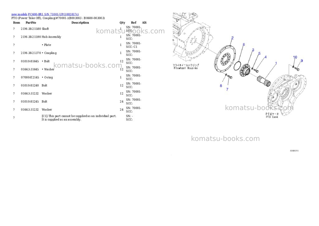 Komatsu PC600-8R1 S/N 71001-UP Parts catalog cover Page 6