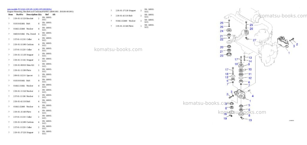 Komatsu PC1250-11R S/N 51001-UP Parts catalog cover