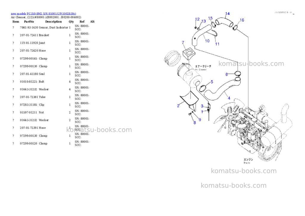 Komatsu PC350-8M2 S/N 85001-UP Parts catalog cover Page 2 Komatsu PC350-8M2 S/N 85001-UP Parts catalog cover Page 2