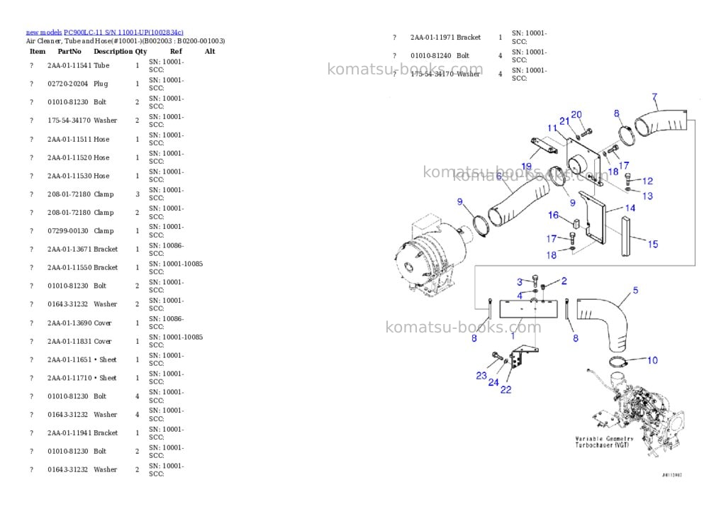 Komatsu PC900LC-11 S/N 11001-UP Parts catalog cover Page 4 Komatsu PC900LC-11 S/N 11001-UP Parts catalog cover Page 4