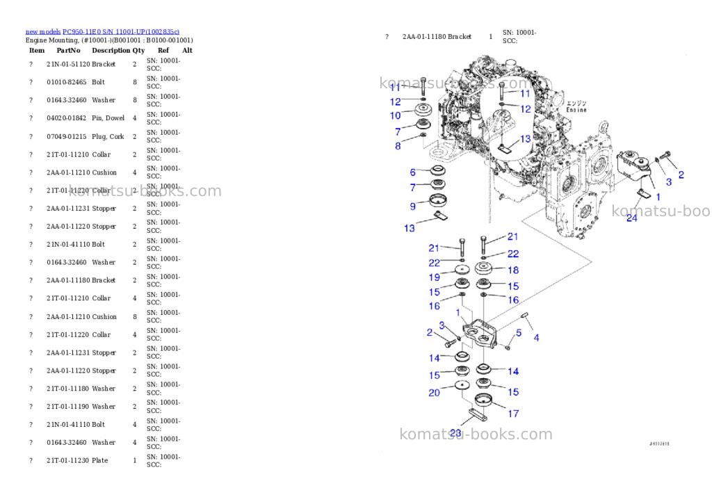 Komatsu PC950-11E0 S/N 11001-UP Parts catalog cover Komatsu PC950-11E0 S/N 11001-UP Parts catalog cover