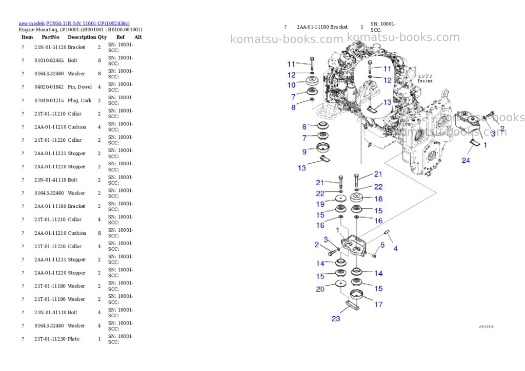 Komatsu PC950-11R S/N 11001-UP Parts catalog cover Komatsu PC950-11R S/N 11001-UP Parts catalog cover