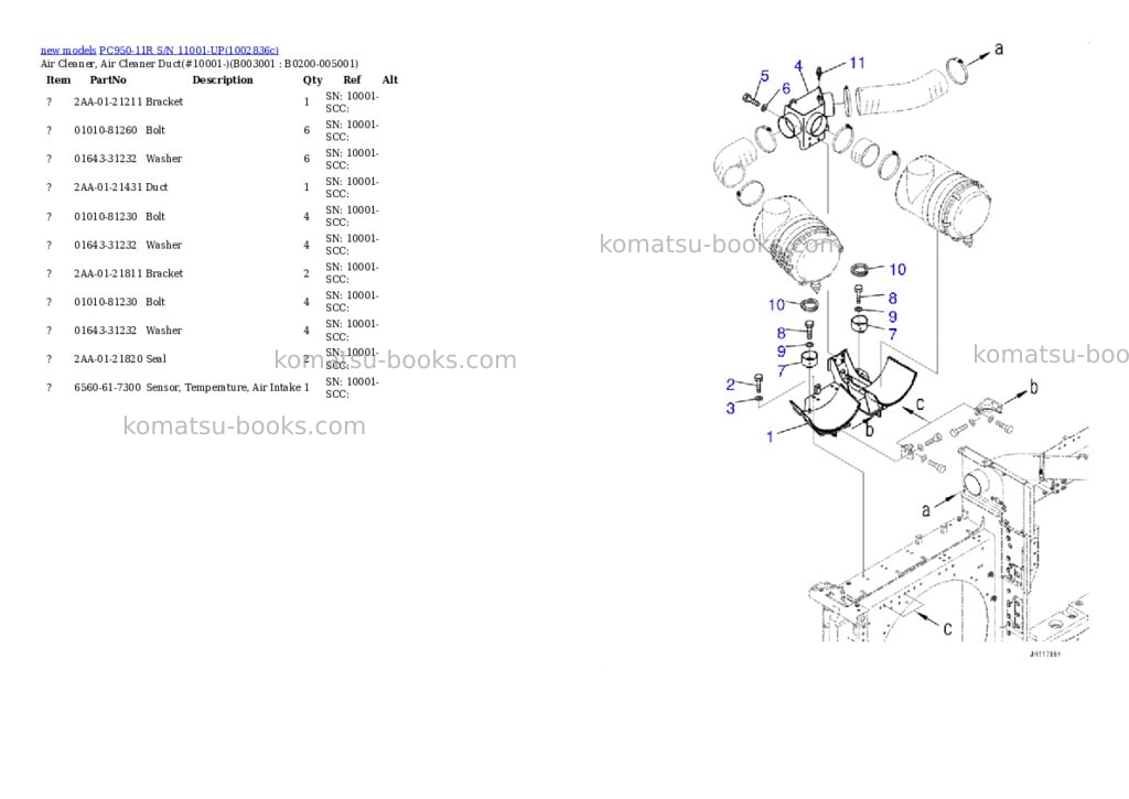 Komatsu PC950-11R S/N 11001-UP Parts catalog cover Page 10 Komatsu PC950-11R S/N 11001-UP Parts catalog cover Page 10