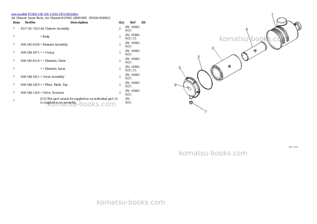 Komatsu PC950-11R S/N 11001-UP Parts catalog cover Page 3 Komatsu PC950-11R S/N 11001-UP Parts catalog cover Page 3