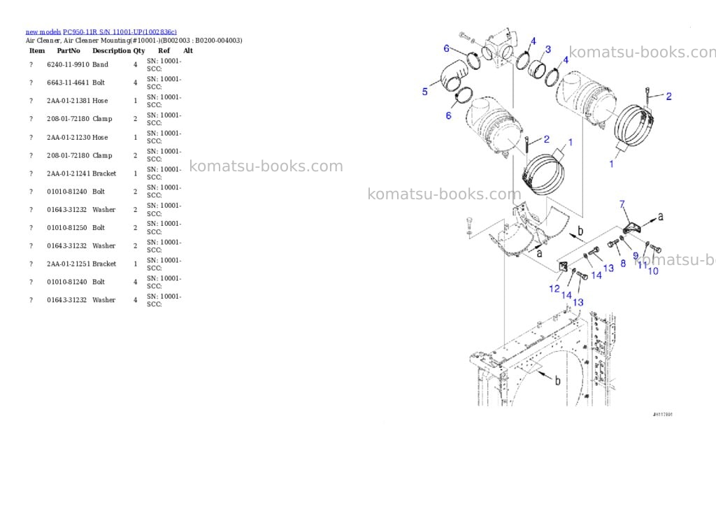Komatsu PC950-11R S/N 11001-UP Parts catalog cover Page 4 Komatsu PC950-11R S/N 11001-UP Parts catalog cover Page 4