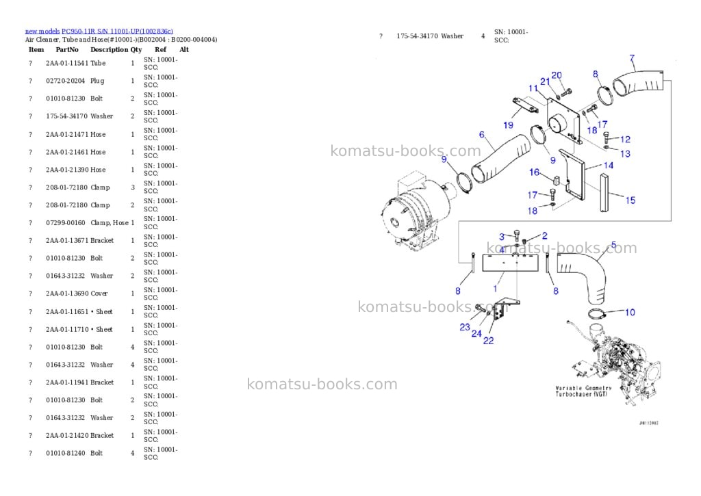 Komatsu PC950-11R S/N 11001-UP Parts catalog cover Page 5 Komatsu PC950-11R S/N 11001-UP Parts catalog cover Page 5