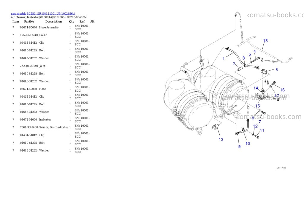 Komatsu PC950-11R S/N 11001-UP Parts catalog cover Page 6 Komatsu PC950-11R S/N 11001-UP Parts catalog cover Page 6