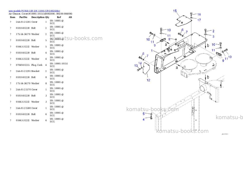 Komatsu PC950-11R S/N 11001-UP Parts catalog cover Page 7 Komatsu PC950-11R S/N 11001-UP Parts catalog cover Page 7