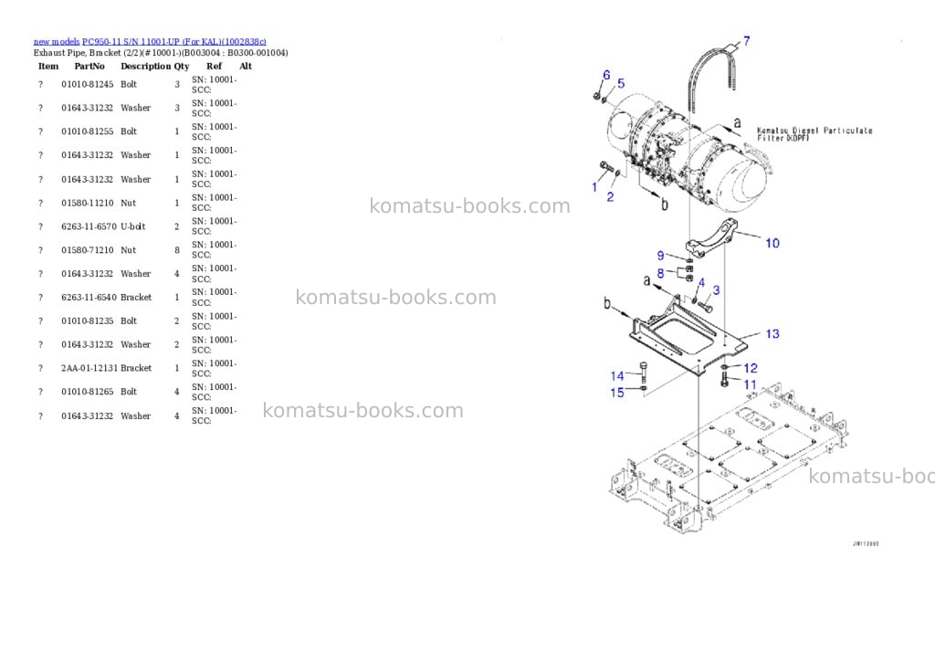 Komatsu PC950-11 S/N 11001-UP (For KAL) Parts catalog cover Page 10