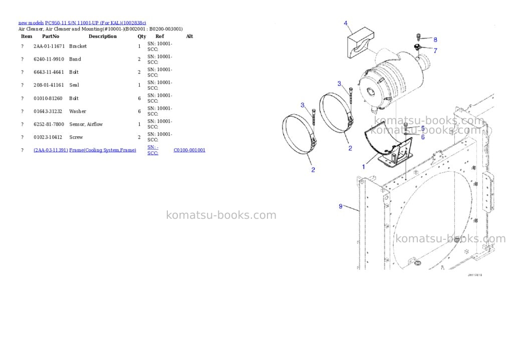 Komatsu PC950-11 S/N 11001-UP (For KAL) Parts catalog cover Page 2