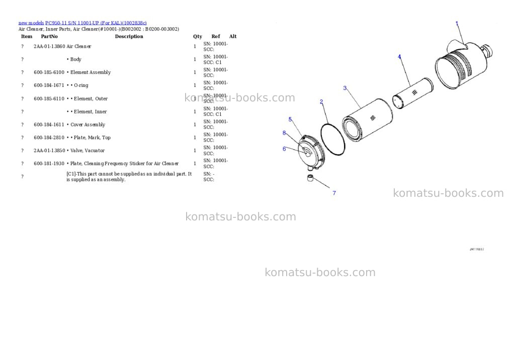 Komatsu PC950-11 S/N 11001-UP (For KAL) Parts catalog cover Page 3