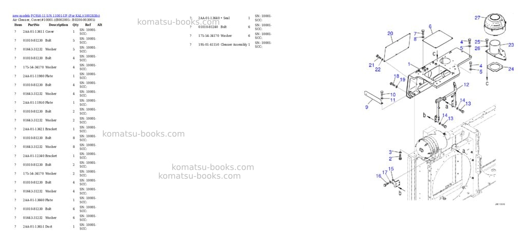 Komatsu PC950-11 S/N 11001-UP (For KAL) Parts catalog cover Page 6