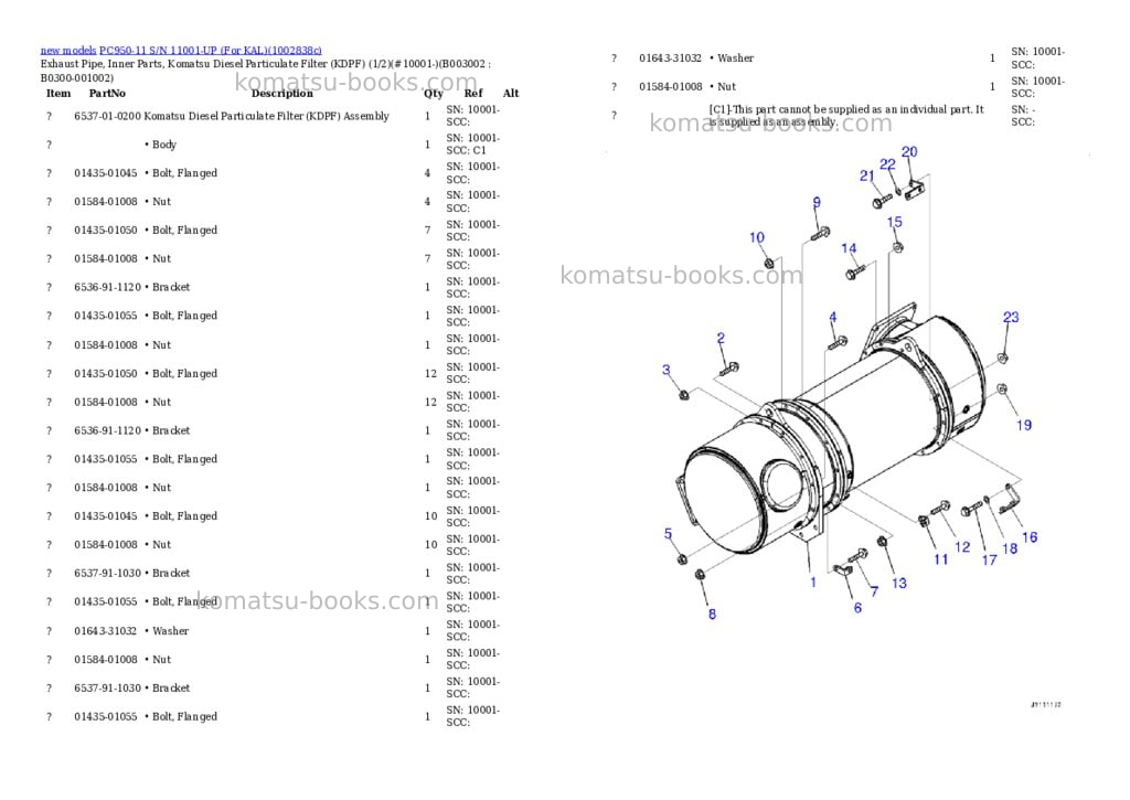 Komatsu PC950-11 S/N 11001-UP (For KAL) Parts catalog cover Page 8