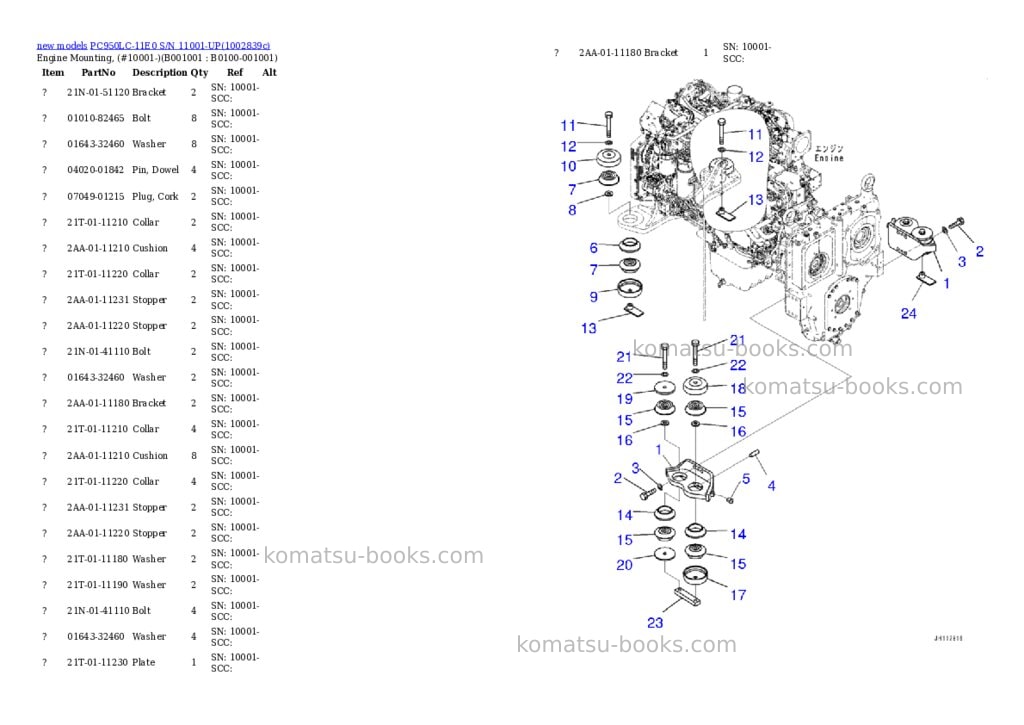 Komatsu PC950LC-11E0 S/N 11001-UP Parts catalog cover Komatsu PC950LC-11E0 S/N 11001-UP Parts catalog cover