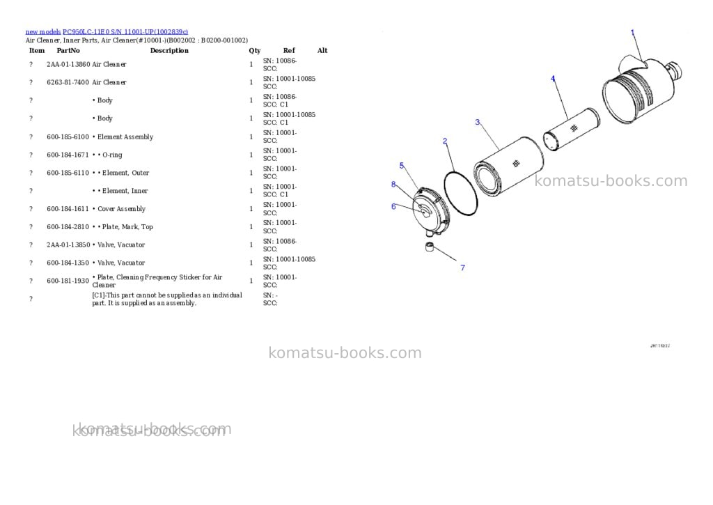 Komatsu PC950LC-11E0 S/N 11001-UP Parts catalog cover Page 3 Komatsu PC950LC-11E0 S/N 11001-UP Parts catalog cover Page 3