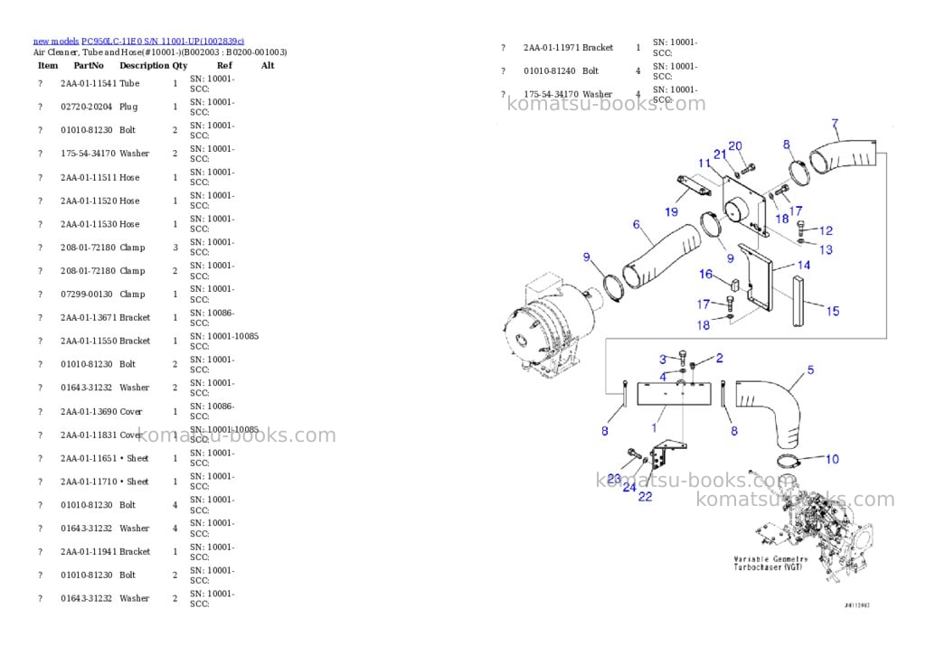 Komatsu PC950LC-11E0 S/N 11001-UP Parts catalog cover Page 4 Komatsu PC950LC-11E0 S/N 11001-UP Parts catalog cover Page 4