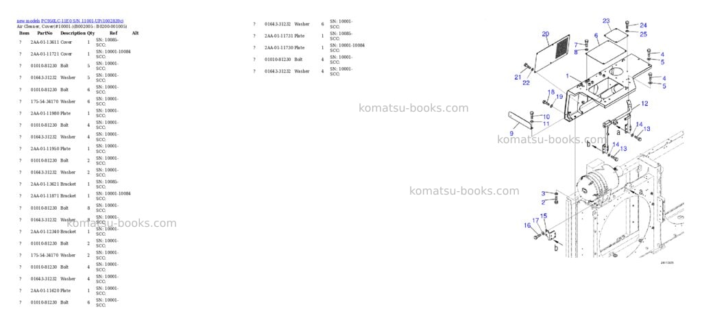 Komatsu PC950LC-11E0 S/N 11001-UP Parts catalog cover Page 6 Komatsu PC950LC-11E0 S/N 11001-UP Parts catalog cover Page 6