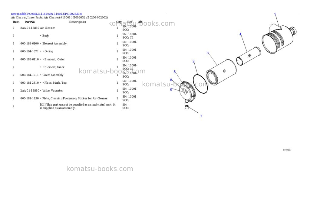 Komatsu PC950LC-11E0 S/N 11001-UP Parts catalog cover Page 8 Komatsu PC950LC-11E0 S/N 11001-UP Parts catalog cover Page 8