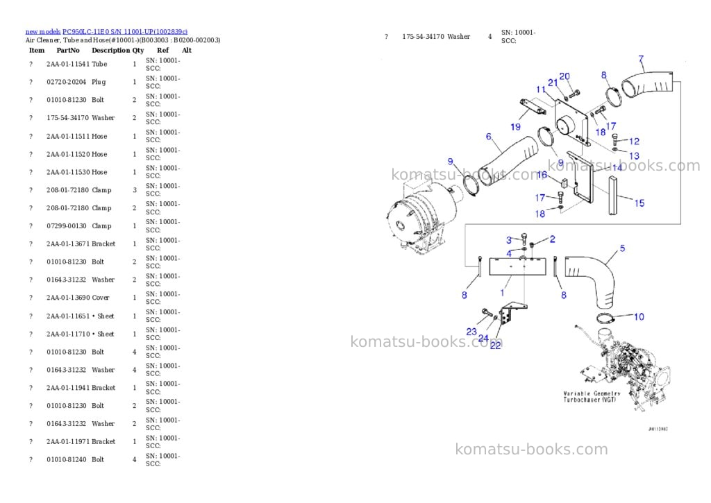 Komatsu PC950LC-11E0 S/N 11001-UP Parts catalog cover Page 9 Komatsu PC950LC-11E0 S/N 11001-UP Parts catalog cover Page 9