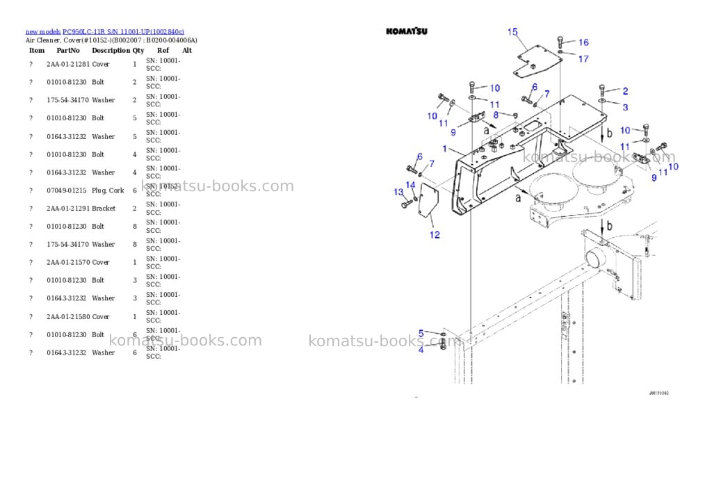 Komatsu PC950LC-11R S/N 11001-UP Parts catalog cover Page 8