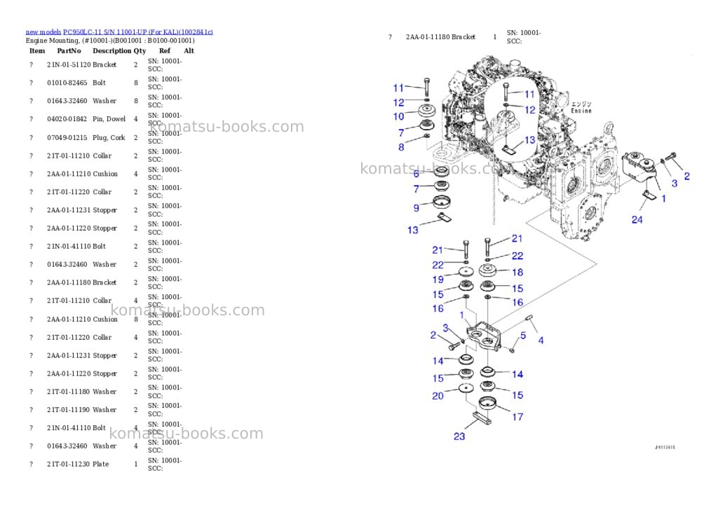 Komatsu PC950LC-11 S/N 11001-UP (For KAL) Parts catalog cover