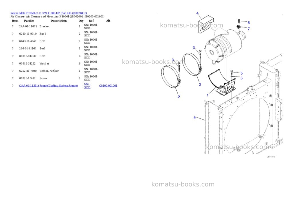 Komatsu PC950LC-11 S/N 11001-UP (For KAL) Parts catalog cover Page 2