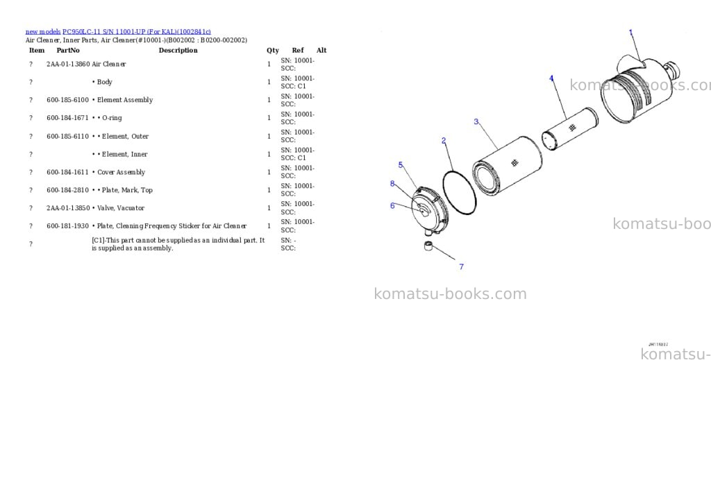 Komatsu PC950LC-11 S/N 11001-UP (For KAL) Parts catalog cover Page 3
