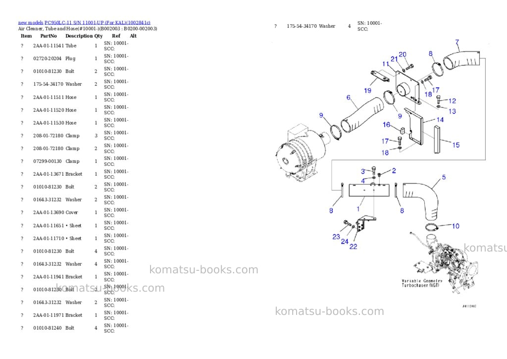 Komatsu PC950LC-11 S/N 11001-UP (For KAL) Parts catalog cover Page 4