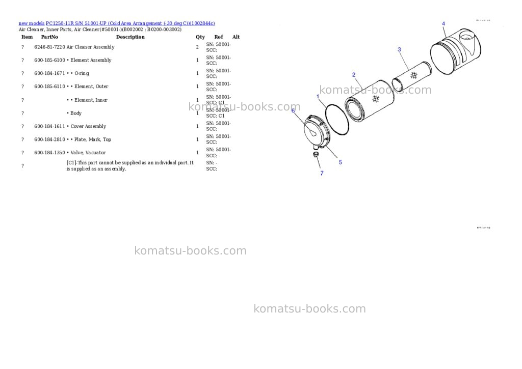 Komatsu PC1250-11R S/N 51001-UP (Cold Area Arrangement (-30 deg C)) Parts catalog cover Page 6 Komatsu PC1250-11R S/N 51001-UP (Cold Area Arrangement (-30 deg C)) Parts catalog cover Page 6