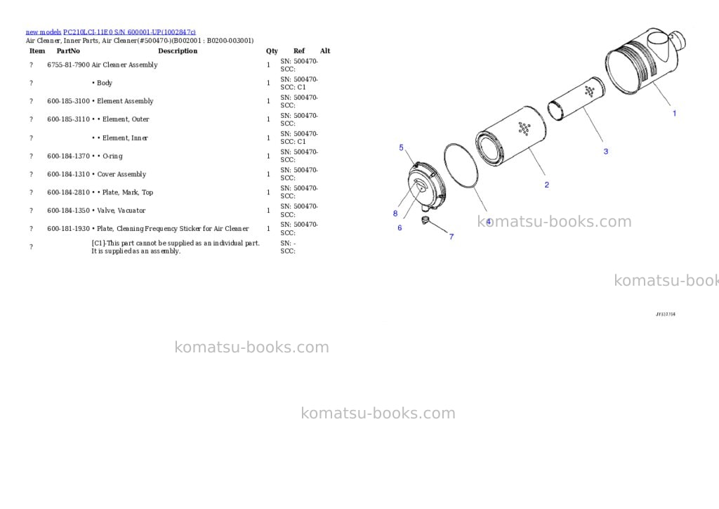 Komatsu PC210LCI-11E0 S/N 600001-UP Parts catalog cover Page 2 Komatsu PC210LCI-11E0 S/N 600001-UP Parts catalog cover Page 2
