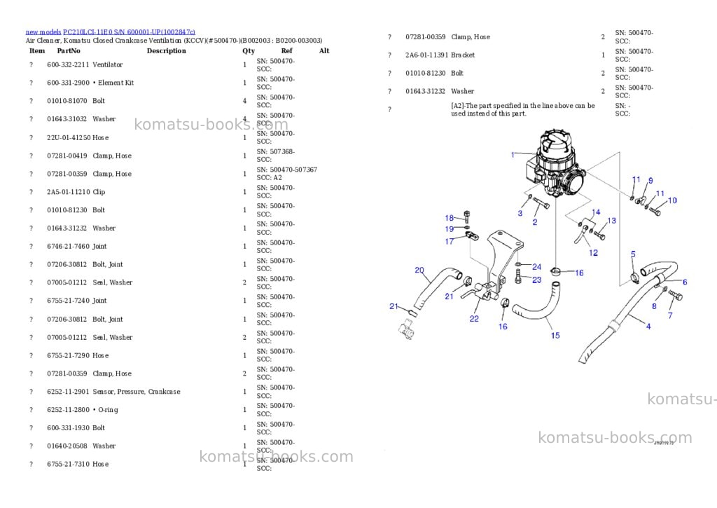 Komatsu PC210LCI-11E0 S/N 600001-UP Parts catalog cover Page 4 Komatsu PC210LCI-11E0 S/N 600001-UP Parts catalog cover Page 4
