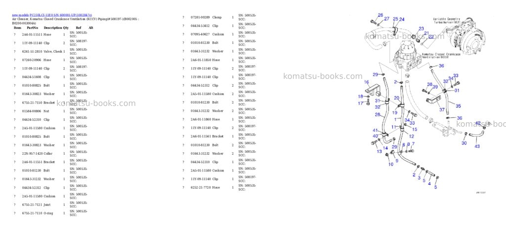 Komatsu PC210LCI-11E0 S/N 600001-UP Parts catalog cover Page 6 Komatsu PC210LCI-11E0 S/N 600001-UP Parts catalog cover Page 6