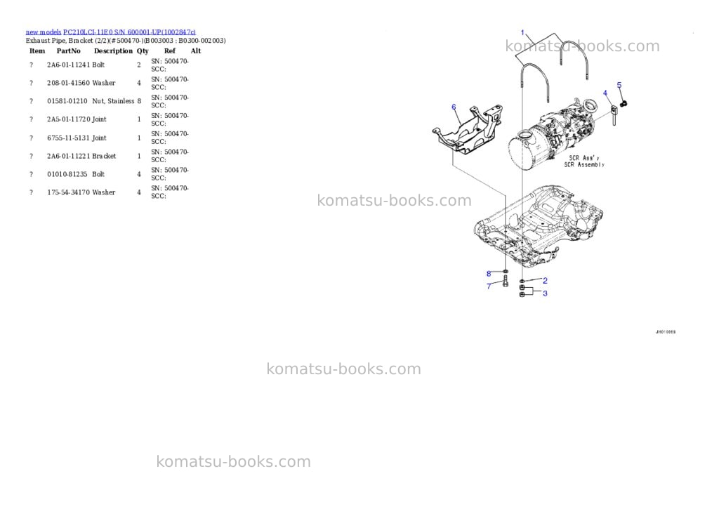 Komatsu PC210LCI-11E0 S/N 600001-UP Parts catalog cover Page 9 Komatsu PC210LCI-11E0 S/N 600001-UP Parts catalog cover Page 9