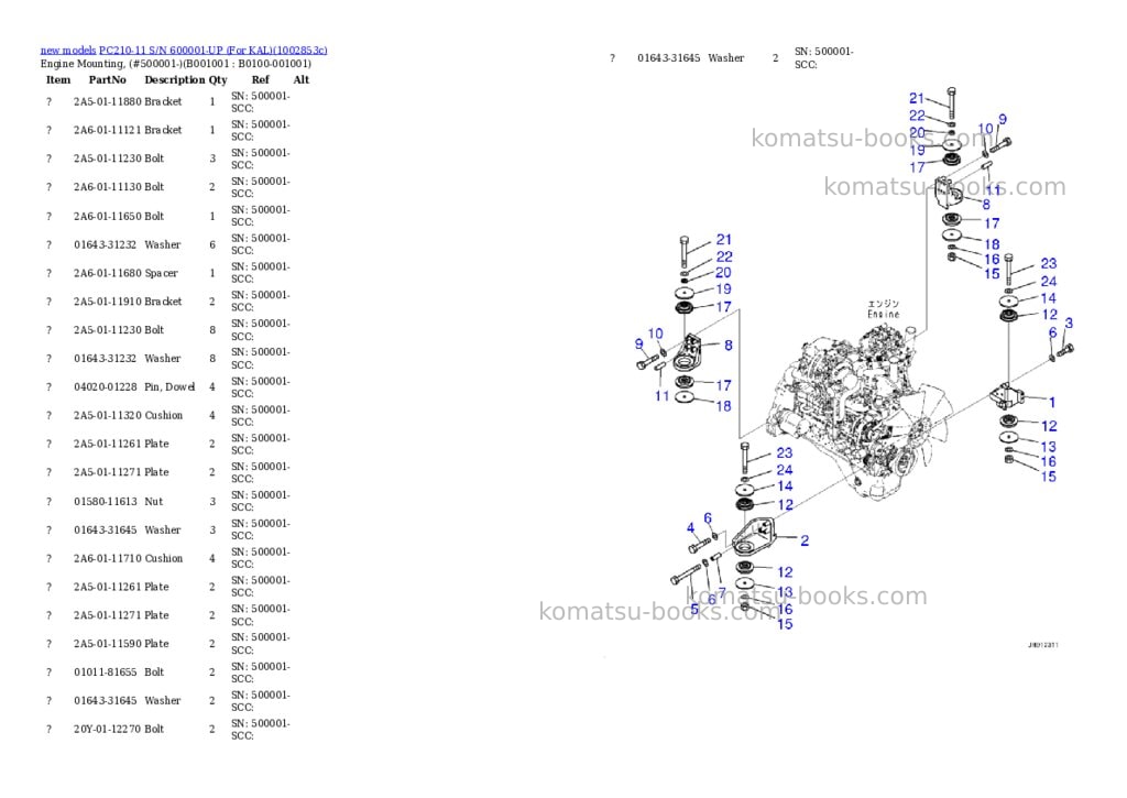 Komatsu PC210-11 S/N 600001-UP (For KAL) Parts catalog cover Komatsu PC210-11 S/N 600001-UP (For KAL) Parts catalog cover
